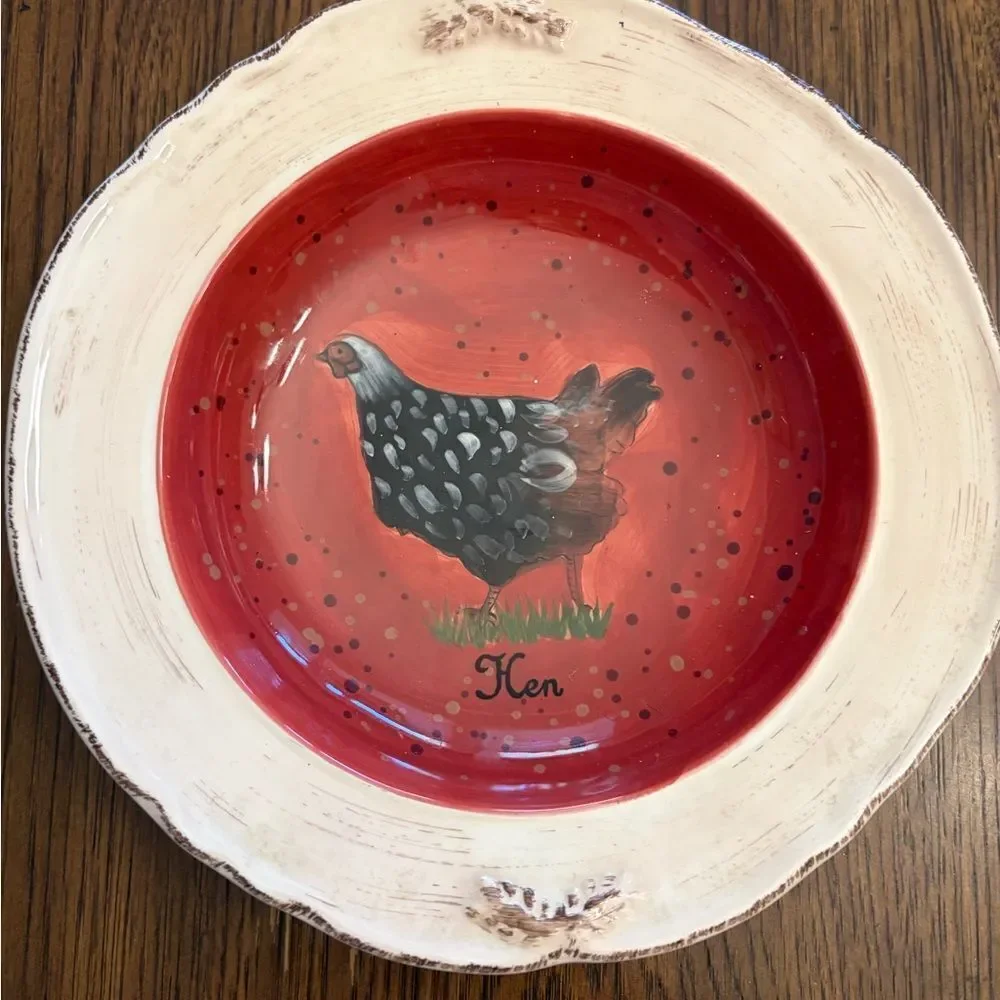 Raymond Waited vintage farm Decorative Hen Plate with Red and White Design